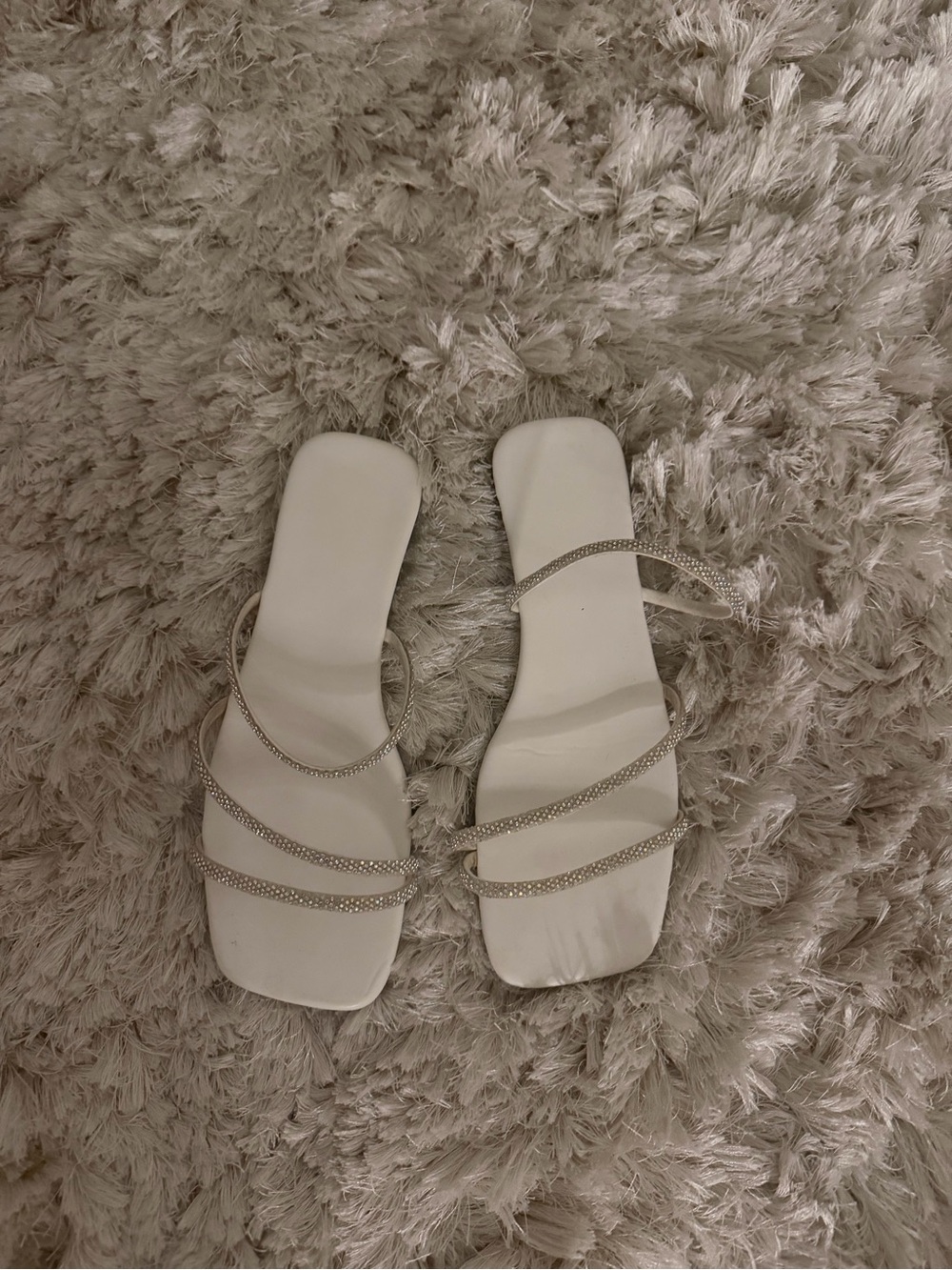 White Strappy Rhinestone Flat Sandals - Women